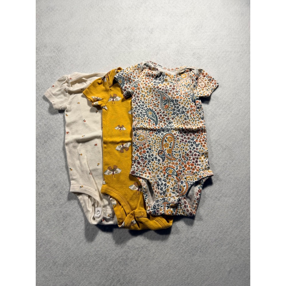Carters Baby Girls 12M Short Sleeve Bodysuit Lot 3 Floral Butterfly Paisley